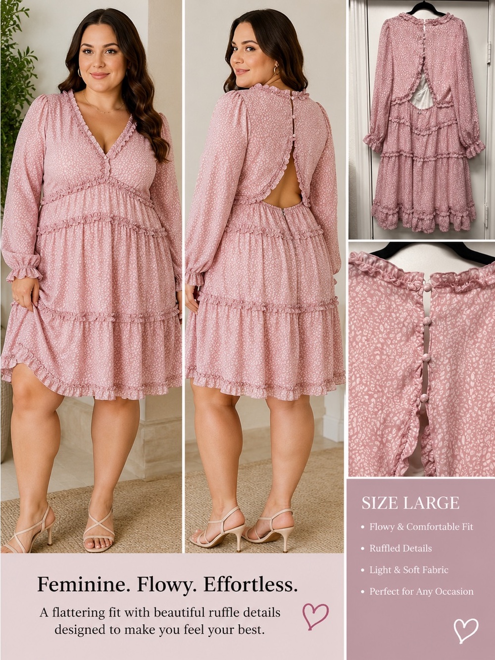 NWT DOKOTOO Pink Ruffle Tiered Mini Dress | Boho Floral | Size L